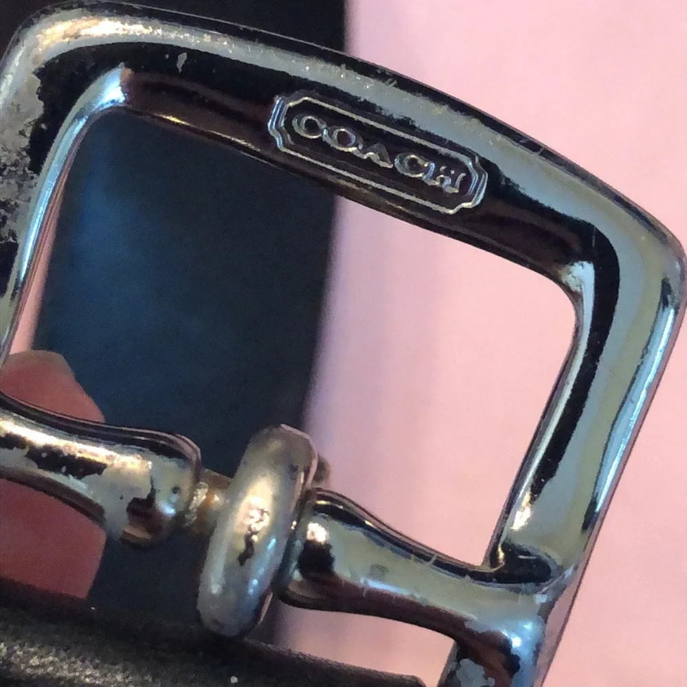 Coach Classic Vintage Leather belt shiny silver tone brass buckle - Picture 3 of 11